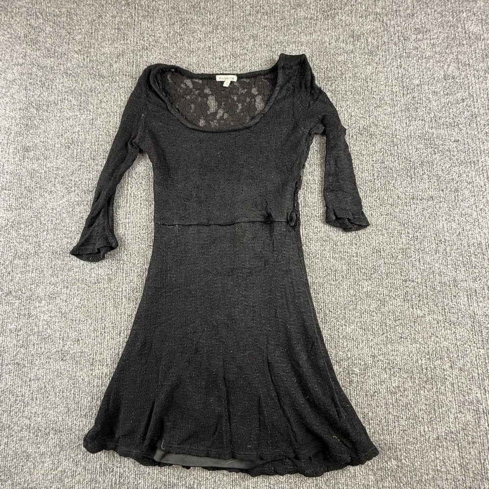 Y2K Charlotte Russe Sweater Dress Womens Medium Black Lace‎ Fit Flare 3/4 Sleeve